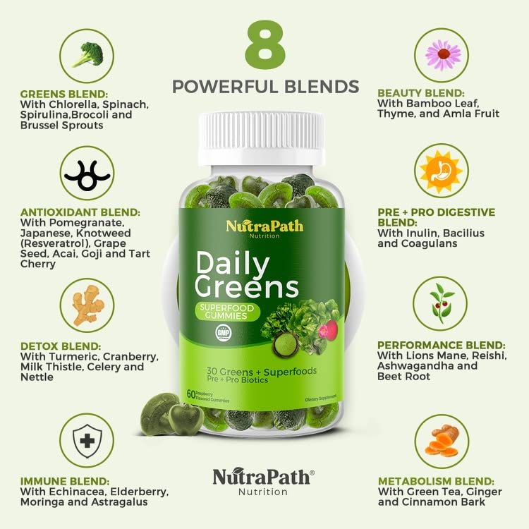 Superfood Daily Greens Gummies - Fruits, Veggies, and Super Foods for Immunity, Energy - 60 Gummies NutraPath Au supplements