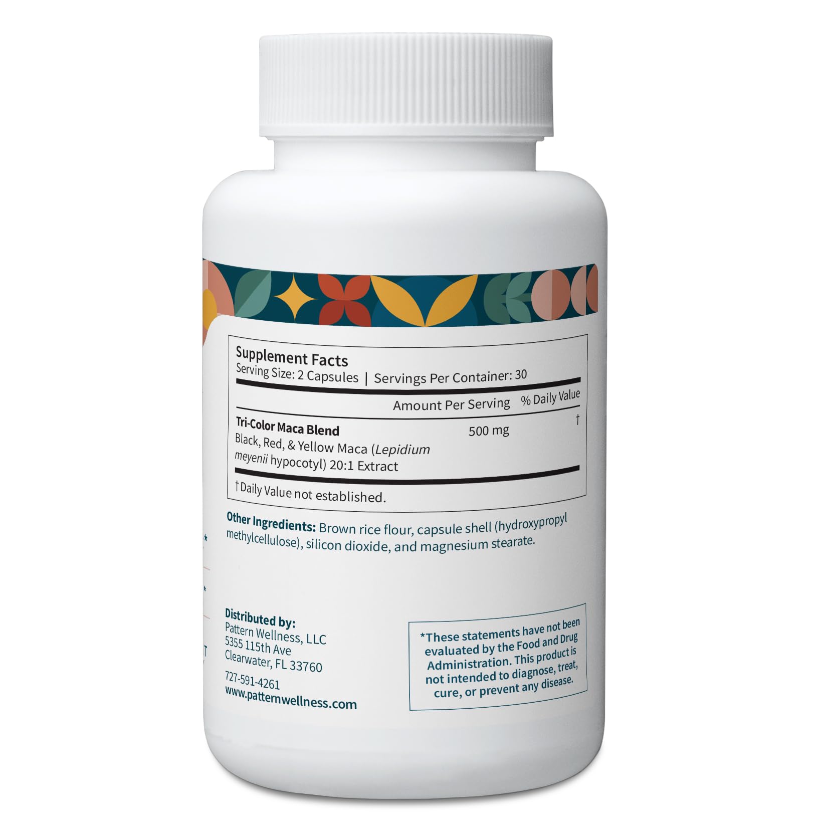 Pattern Wellness Maca Root Extract 20:1-500mg Per Serving – for Men & Women – Tri-Color Black/Red/Yellow Blend – 60 Vegan, Non-GMO Capsules Pattern Wellness Au supplements