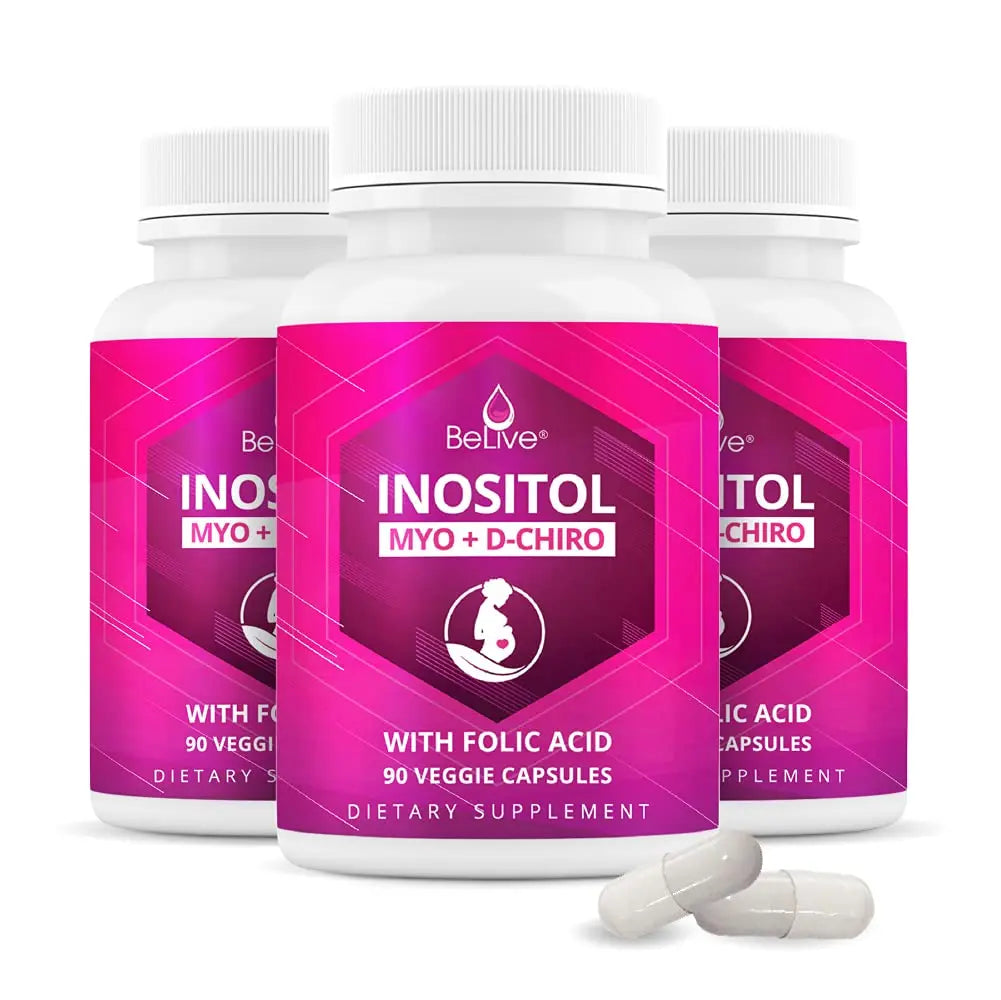 Myo-Inositol & D-Chiro Inositol Capsules with Folic Acid for PCOS | Prenatal Fertility BeLive Au supplements
