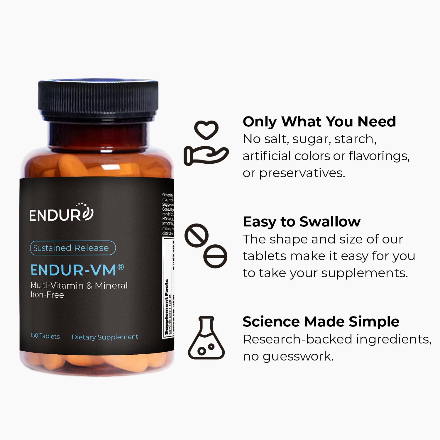 ENDUR-VM - Multivitamin Vitamin A, C, D, E, B12 & Zinc (Without Iron) SR (Sustained Release) 22 Essential Nutrients to Support Overall Wellness for Men & Postmenopausal Women - 150 Tablets Endurance Products Au supplements