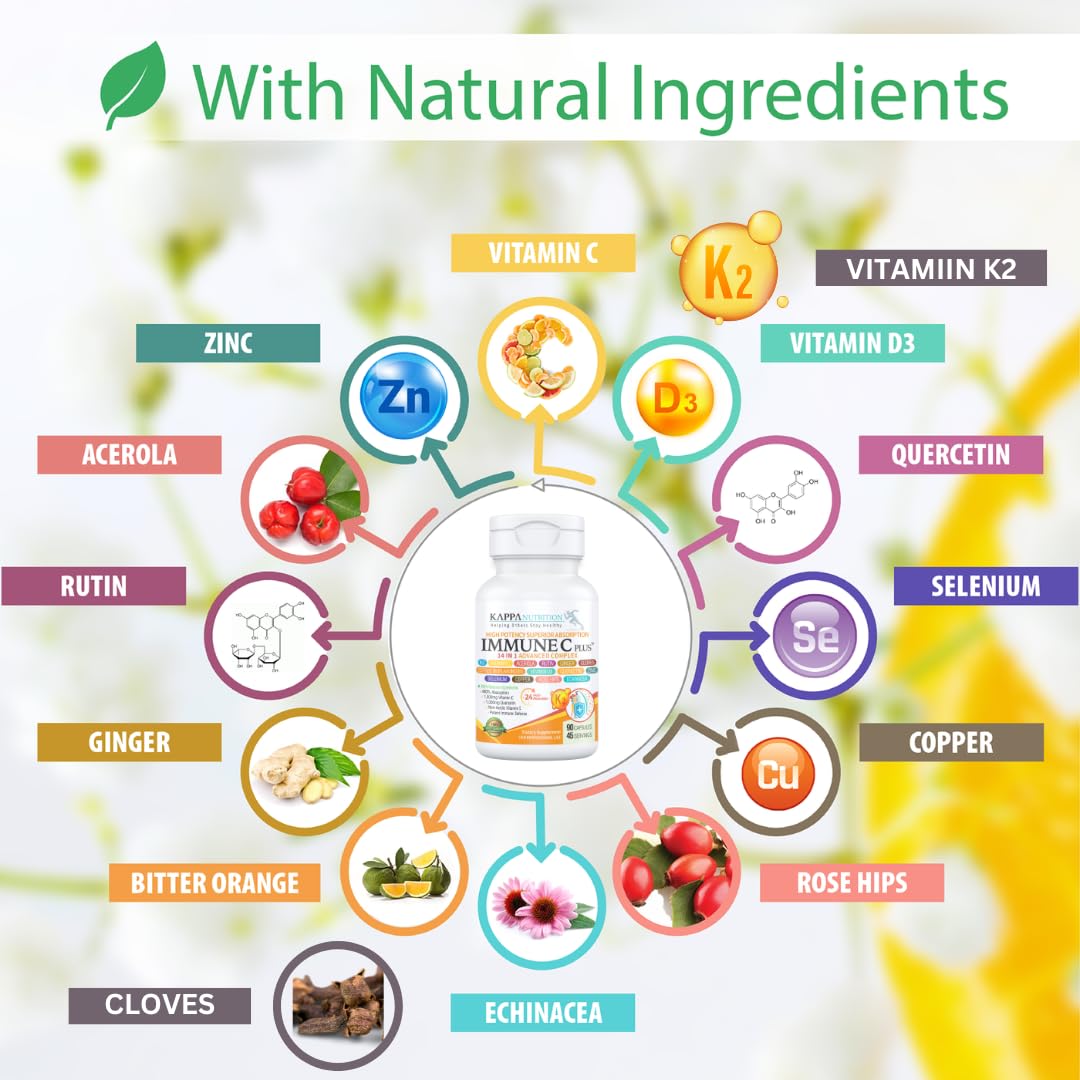 Quercetin 1,000mg, Vitamin C 1,000mg, Zinc 50mg, Vitamin D3 5,000iu, Selenium, Copper, Acerola, Ginger, Rutin, Bitter Orange, Rose Hips, Echinacea, Immune C Plus, 14 in 1 Immune C Plus (60 Count) KAPPA NUTRITION Au supplements