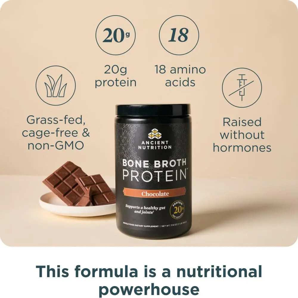 Ancient Nutrition Protein Powder Made from Real Bone Broth, Chocolate, 20g Protein Per Serving, 20 Serving Tub, Gluten Free Hydrolyzed Collagen Ancient Nutrition Au supplements