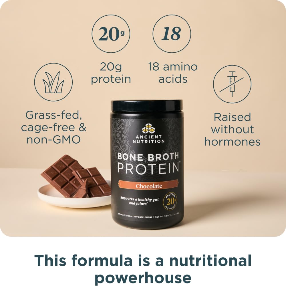 Ancient Nutrition Protein Powder Made from Real Bone Broth, Chocolate, 20g Protein Per Serving, 20 Serving Tub, Gluten Free Hydrolyzed Collagen Ancient Nutrition Au supplements