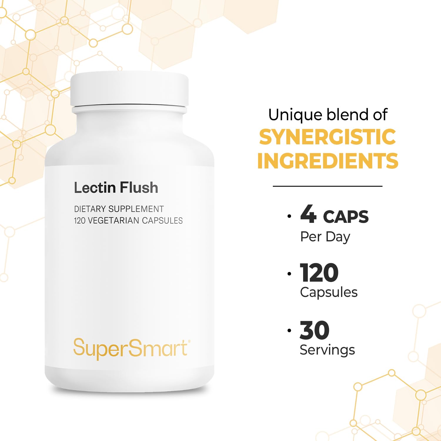 Supersmart - Lectin Flush - Lectin Blocker Shield Supplement - Digestive Support & Detox - Intolerances & Food Allergies - Intestinal Health | Non-GMO & Gluten Free - 120 Vegetarian Capsules Supersmart Au supplements