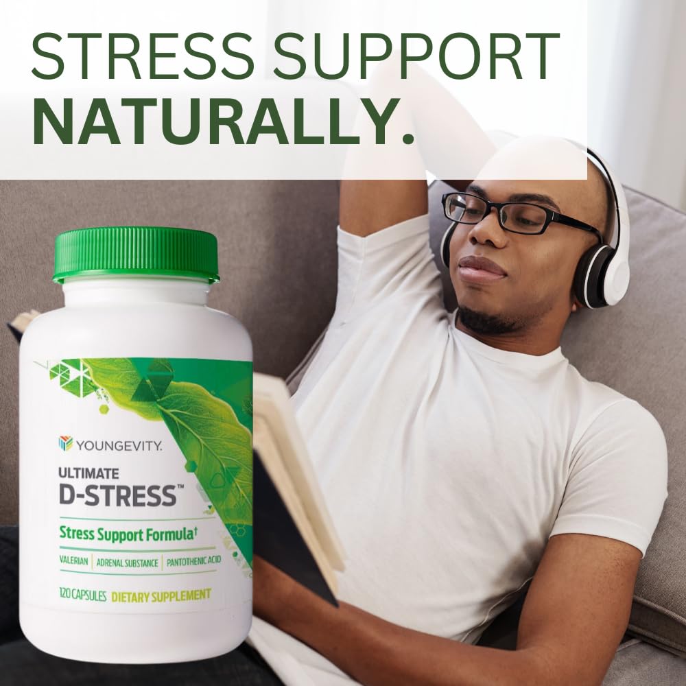 Youngevity Ultimate D-Stress™ – Natural Stress Relief Supplement with Magnesium, Valerian Root Extract, and B Vitamins – Supports Adrenal Health and Nervous System – 120 Capsules (Pack of 1) Youngevity Au supplements
