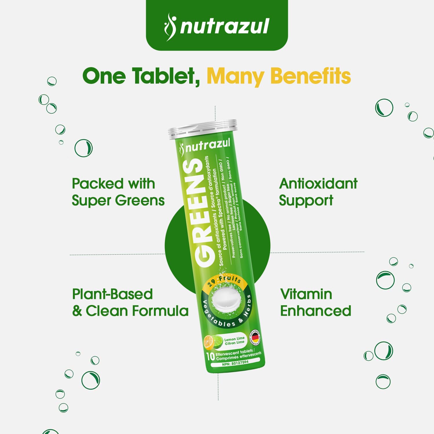 nutrazul Greens Effervescent Tablets - Daily Super Greens Supplement with 29 Superfoods - Antioxidant & Immune Support - Lemon Lime Flavor - Non-GMO - 30 Tablets nutrazul Au supplements