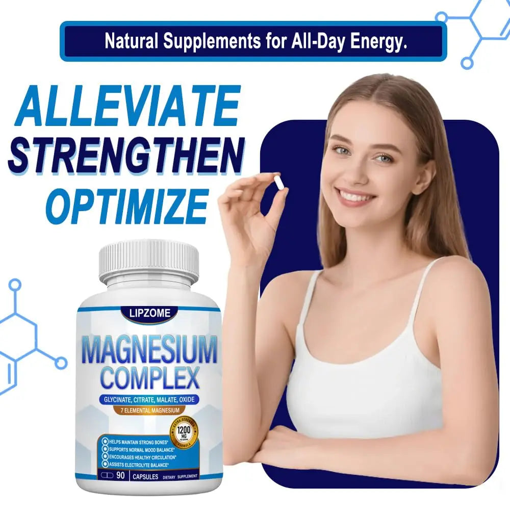 Magnesium Complex Supplement 1200mg - Advanced 7-in-1 Magnesium Blend - Glycinate, Citrate, Malate, Taurate, Oxide, Aspartate, Orotate – High Absorption Formula – Non-GMO, 90 Capsules Lipzome Au supplements