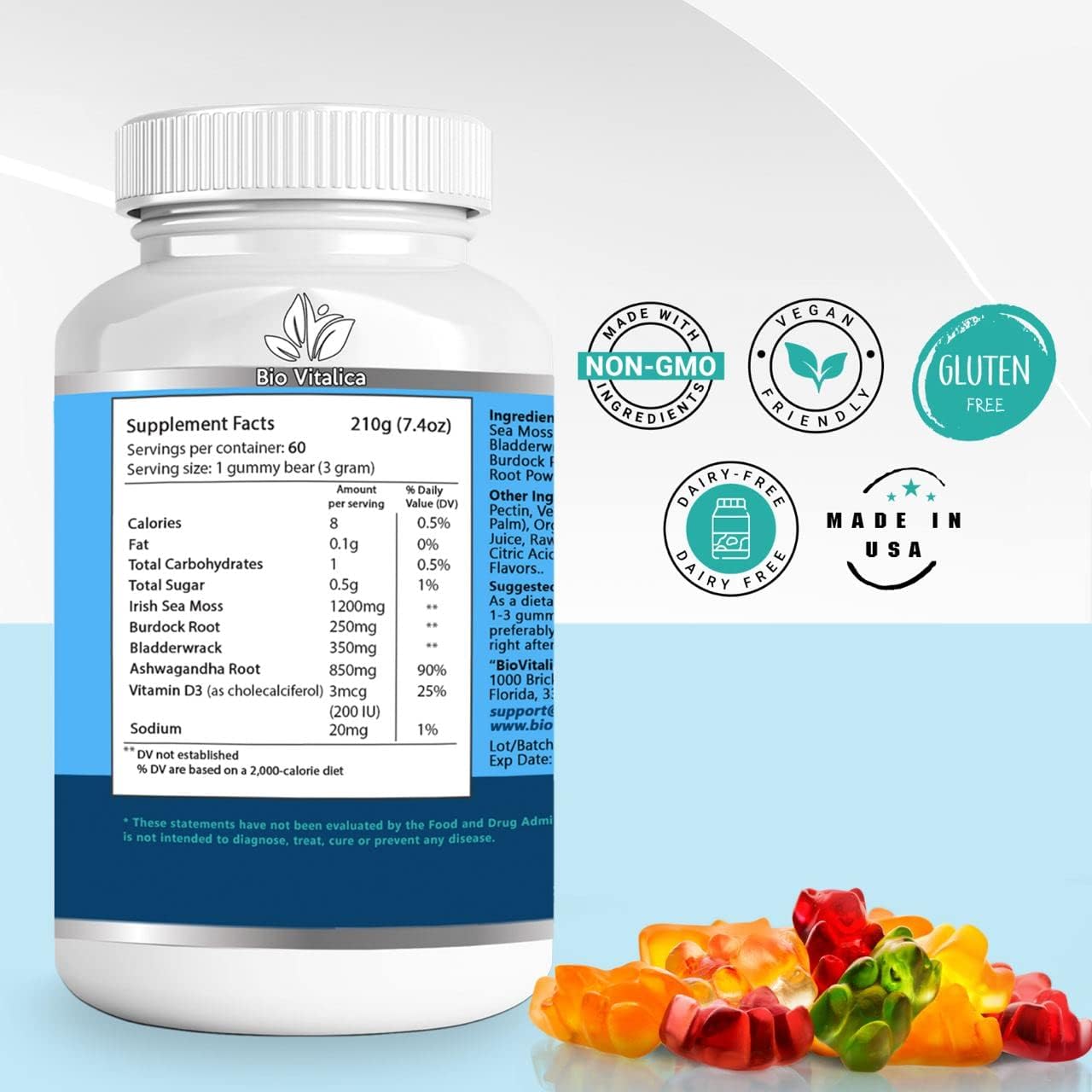 BIO VITALICA Sea Moss Ashwagandha Gummies - Organic Irish Seamoss & Ashwagandha Root Supplements for Supporting Energy for Men & Women, 60 Vegan Gummies BIO VITALICA Au supplements