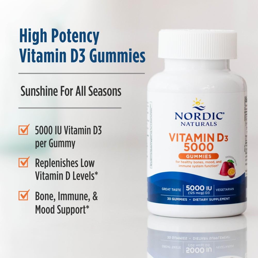 Nordic Naturals Vitamin D3 5000 Gummies, Passion Fruit - 30 Gummies - Support for Healthy Bones, Mood, & Immune System - Vegetarian - Non-GMO - 30 Servings Nordic Naturals Au supplements
