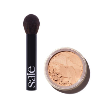 Saie Face Powder Duo, Medium - The Fluffy Brush, Soft, Multi-Use Targeted Powder Brush With Tapered Tip & Airset Radiant Loose Setting Powder, Translucent Medium (0.14 oz) - Vegan, Cruelty-Fee Saie Au supplements