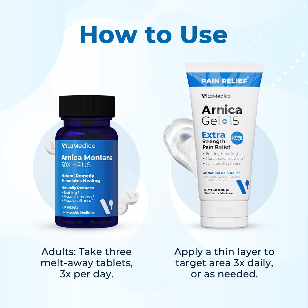 VitaMedica Arnica Montana Tablets & Arnica Gel Bundle – Support for Bruising, Swelling & Soreness, 150 Rapid-Dissolve Tablets + 3 oz Water-Based Gel VitaMedica Au supplements