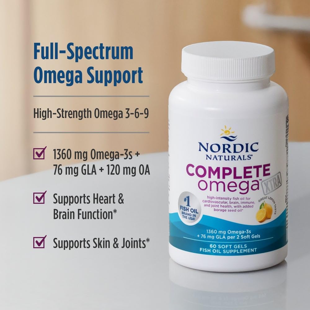 Nordic Naturals Complete Omega Xtra, Lemon - 60 Soft Gels - 1360 mg Omega-3 + 76 mg GLA - Healthy Skin - Cognition - Non-GMO - 30 Servings Nordic Naturals Au supplements