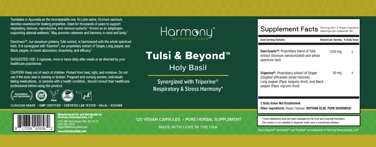 Tulsi - Holy Basil Supplement - Highest Potency, Maximum bio-availabilty, Made with Organic Herbs (Vegetarian Capsules, 120 Count) Harmony Nutraceuticals Au supplements