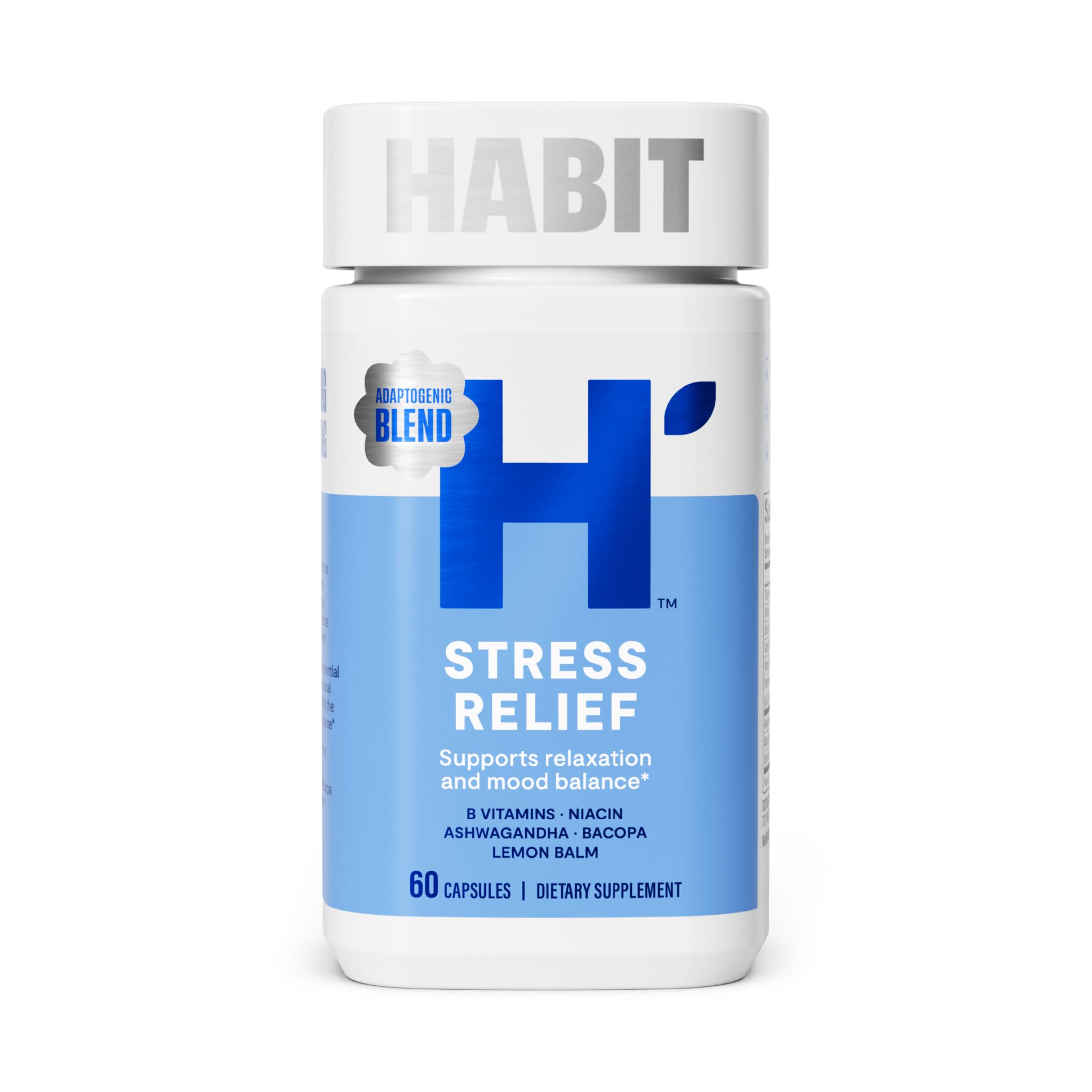 Habit Stress Relief Supplement (60 Capsules) - New Look, Supports Relaxation & Mood Balance, Vitamin B, Adaptogens, Lemon Balm, Calming, Vegan, Non-GMO (1 Pack) H' Habit Au supplements