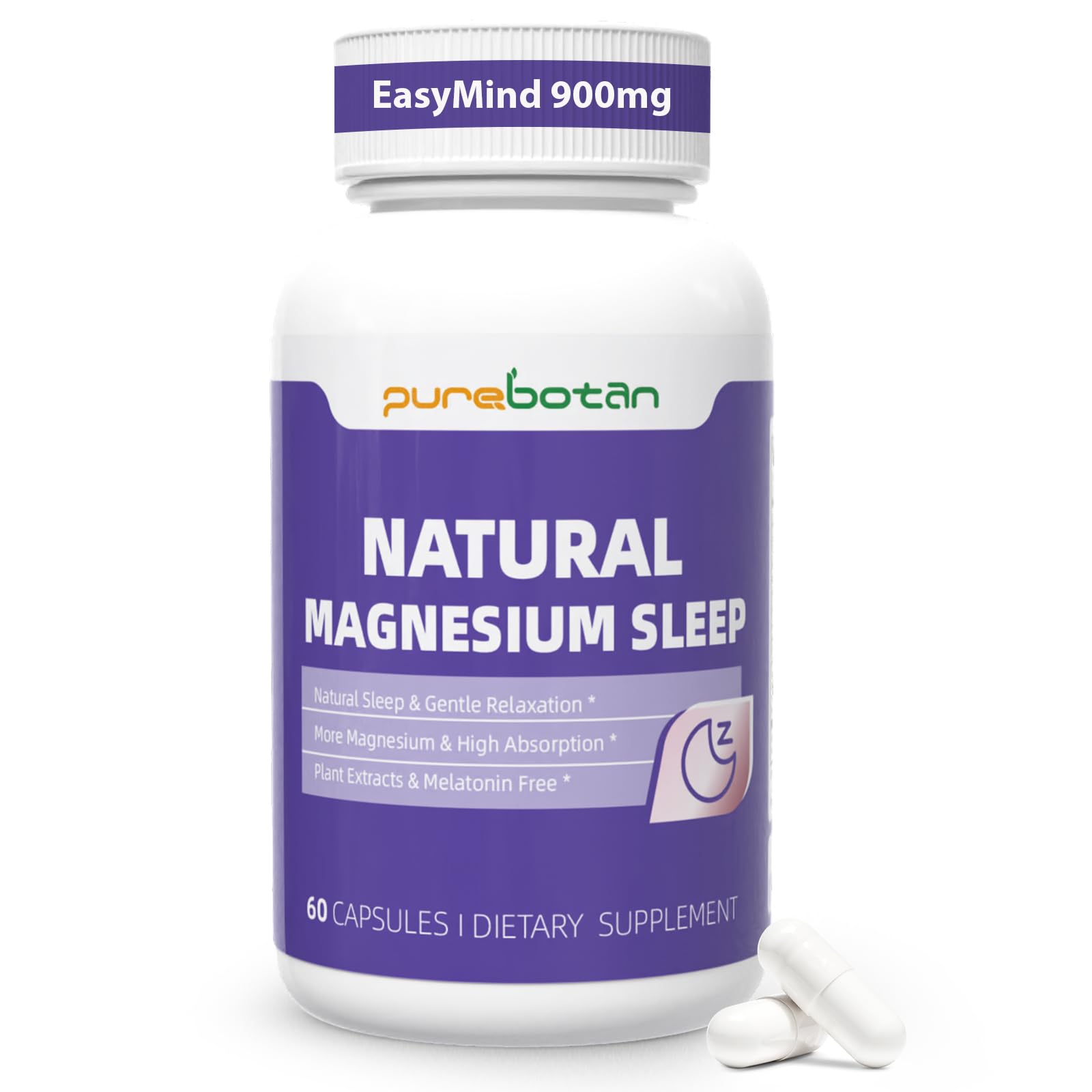 PureBotan Magnesium Oxide and Glycinate Extra Strength, Natural Sleep Aid Supplement EasyMind, High Absorption, Restful Sleep & Relaxation, Cortisol Lower, Natural-Gentle, Melatonin Free, 60 Capsules PureBotan Au supplements