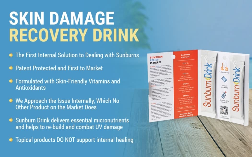 Sunburn Drink - Twin Pack - After Sun Skin Care - Supports Healthy Skin from The Inside Out -Promotes Hydration - Sun Damage Support - Mix with Water - Travel Size Sunburn Drink Au supplements