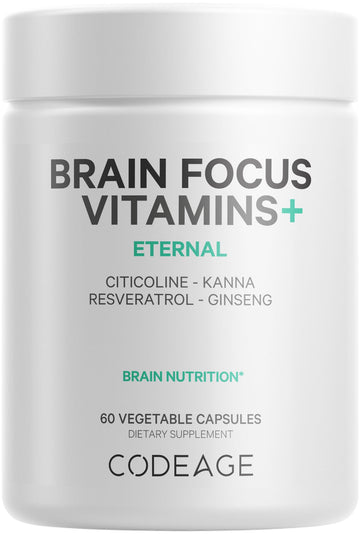 Codeage Brain Focus Vitamins+ Nootropic Supplement with Citicoline as Cognizin, Panax Ginseng, Resveratrol, Gotu Kola, Vitamin B12 Methylcobalamin - Liposomal Delivery - Non-GMO - 60 Capsules Codeage Au supplements