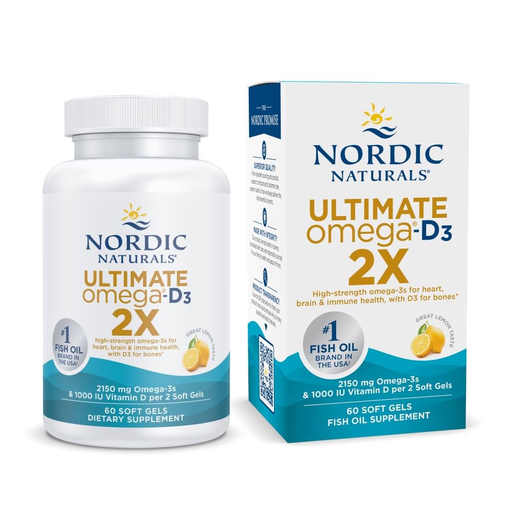Nordic Naturals Ultimate Omega 2X with Vitamin D3, Lemon Flavor - 60 Soft Gels - 2150 mg Omega-3 + 1000 IU D3 - EPA & DHA - Brain, Heart, & Immune Health - 30 Servings Nordic Naturals Au supplements