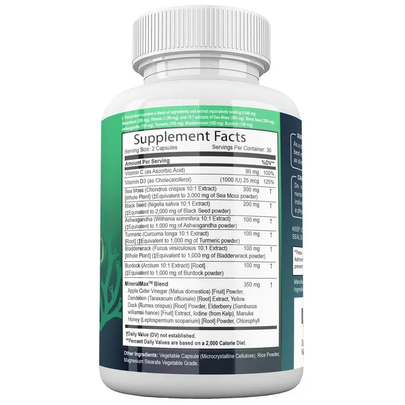 Sea Moss Capsules with Black Seed Oil, Burdock Root, Bladderwrack, Turmeric, Ashwagan Zeus Naturals Au supplements