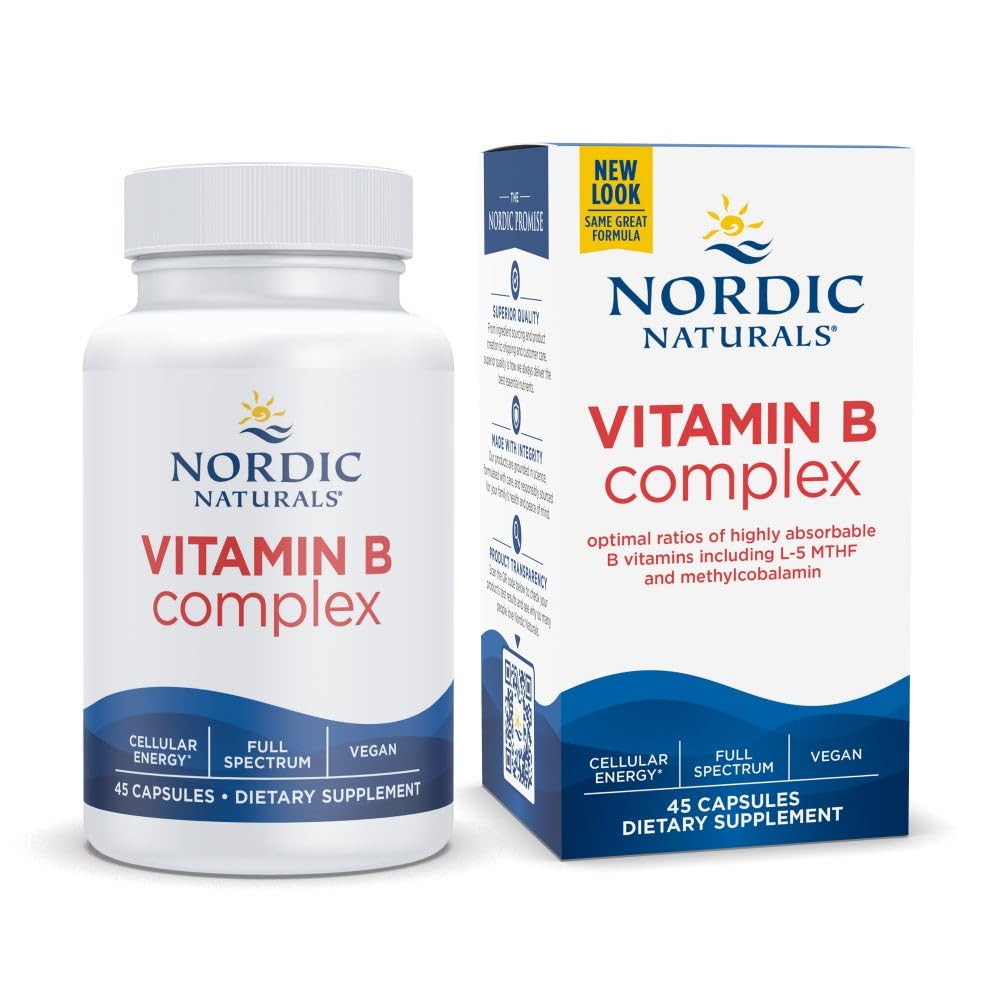 Nordic Naturals Vitamin B Complex - 45 Capsules Thiamine, Riboflavin, Niacin, B6 & B12, Folate, Biotin, Pantothenic Acid Heart Brain Health, Energy, Metabolism Non-GMO Servings Nordic Naturals Au supplements