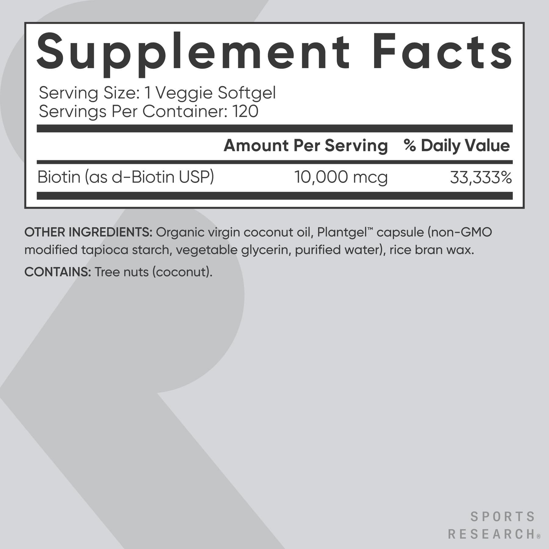 Sports Research® Biotin 10,000mcg with Organic Coconut Oil - Biotin (Vitamin B7) for Healthy Skin and Hair Support* - for Women and Men - Vegan, Non-GMO