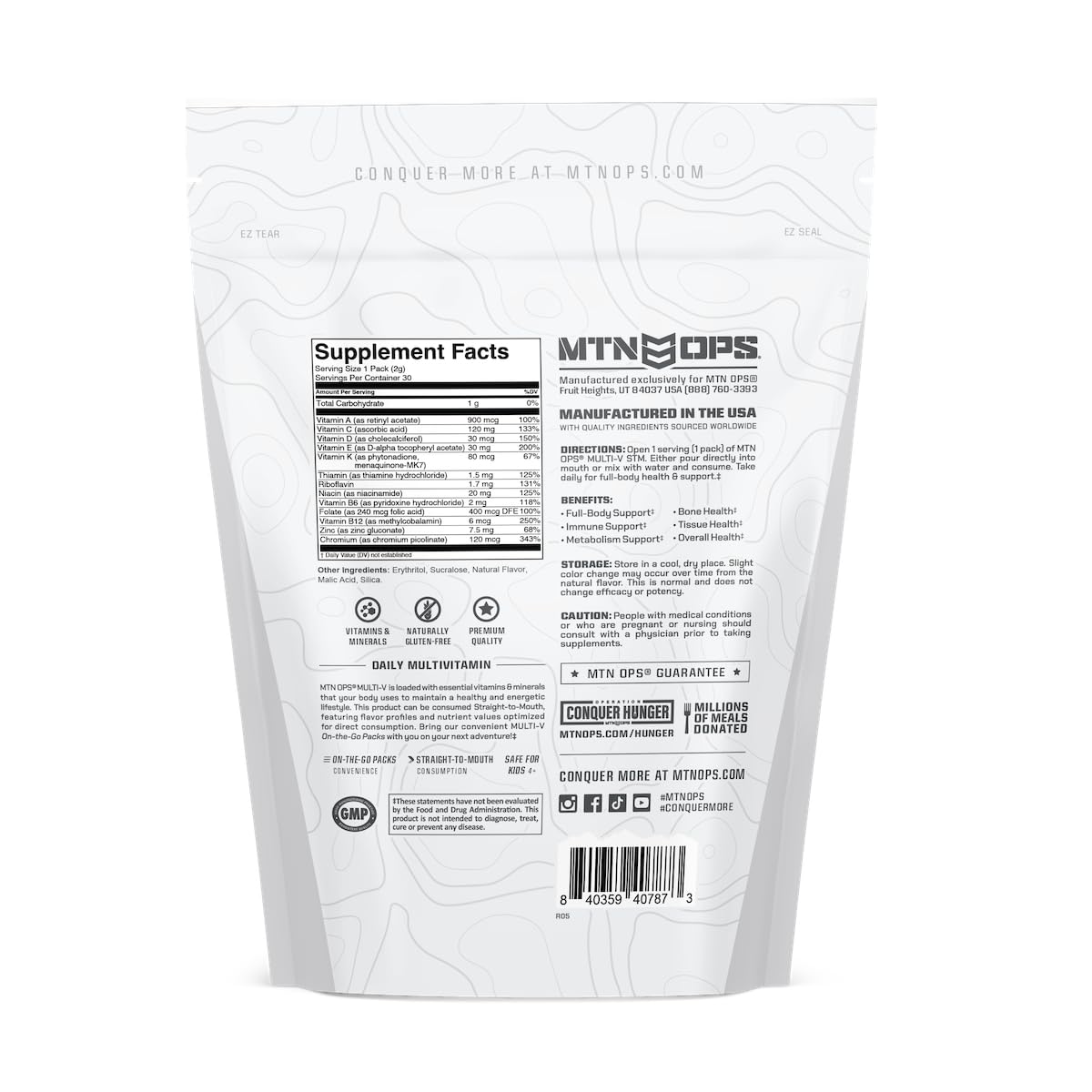 MTN OPS Multi‑V STM On‑the‑Go Daily Multivitamin for Men, Women & Kids – Straight‑to‑Mouth Vitamin C D3 B Zinc Packs – Gluten Free, Natural Flavors, 30 Servings MTN OPS Au supplements