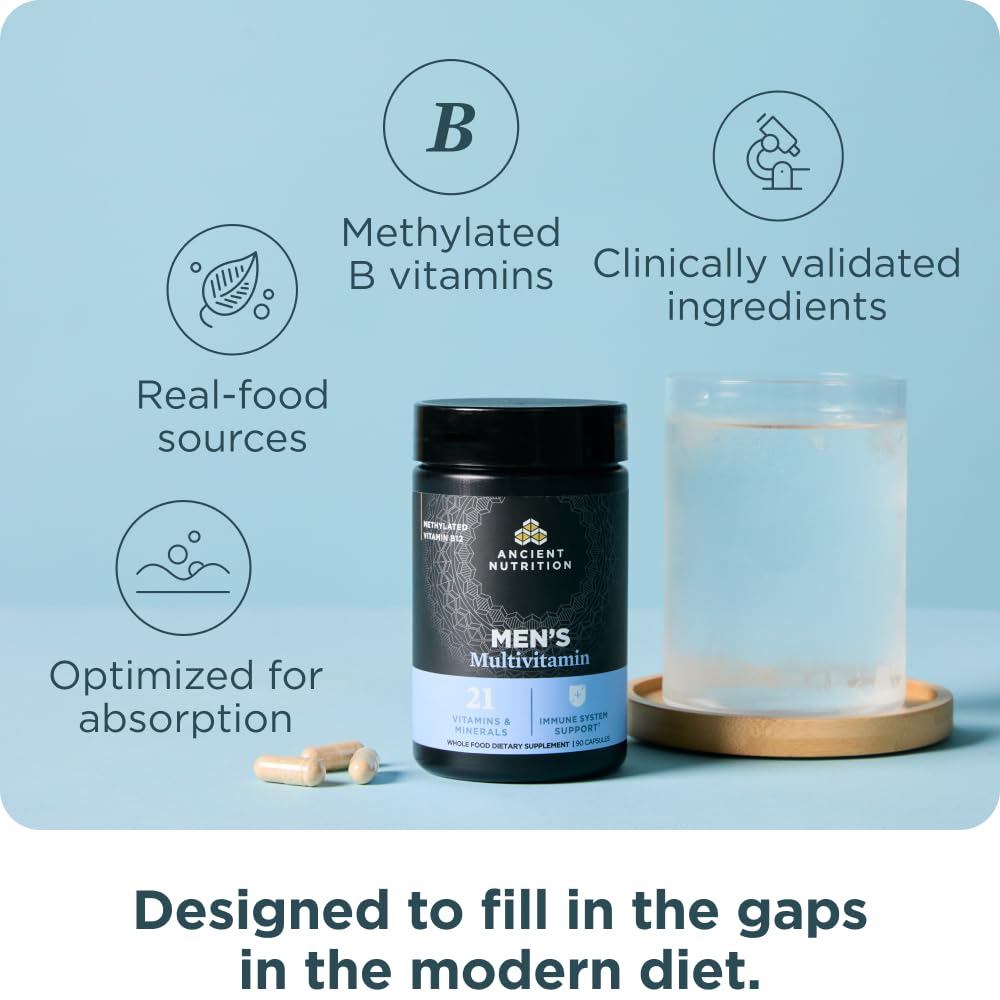 Ancient Nutrition Multivitamin for Men, Multi Men's, Methylated Vitamin D, C, E, B12, Zinc, Magnesium, Supports Healthy Immune System and Bone Health, 90 Ct Ancient Nutrition Au supplements