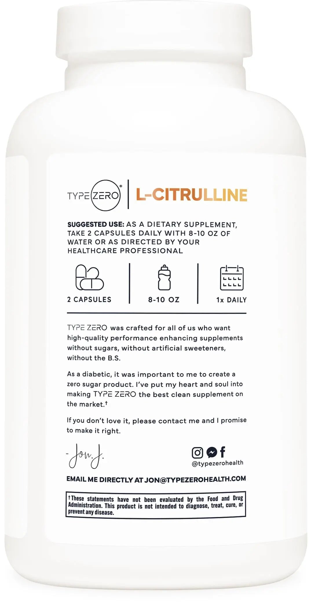 Type Zero L-Citrulline Capsules (180 Capsules) (1500 mg per Serving) - GMO-Free Type Zero Au supplements