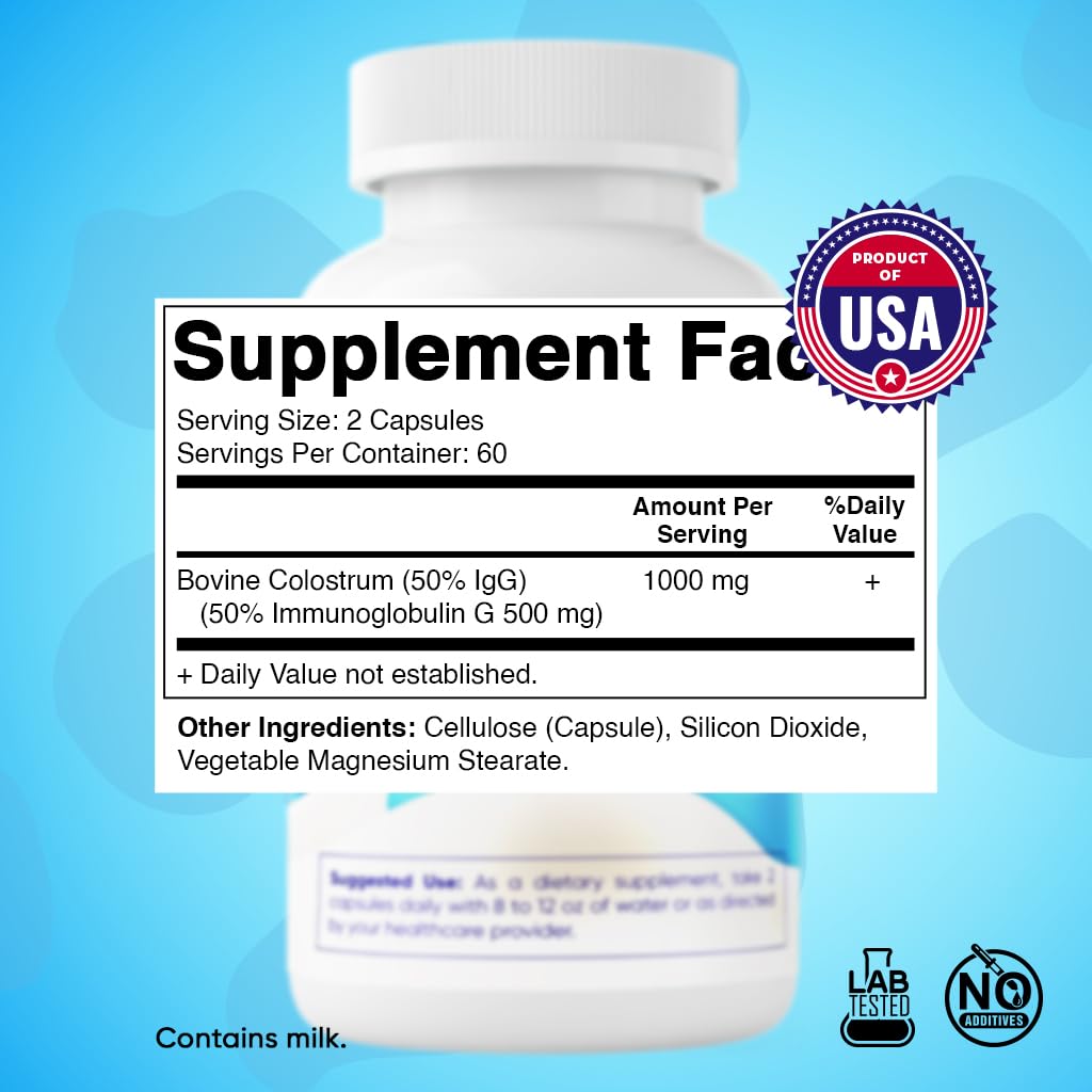 Vitamatic Bovine Colostrum Supplement 1000 mg per Serving - 50% Highest IgG - Supplement for Gut Health, Hair Growth, Beauty, Muscle Recovery, & Immune Support - 120 Capsules Vitamatic Au supplements