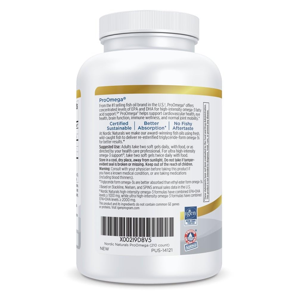 Nordic Naturals ProOmega, Lemon Flavor - 210 Soft Gels - 1000 mg Omega-3 - High-Potency Fish Oil with EPA & DHA - Promotes Brain, Eye, Heart, & Immune Health - Non-GMO - 105 Servings Nordic Naturals Au supplements