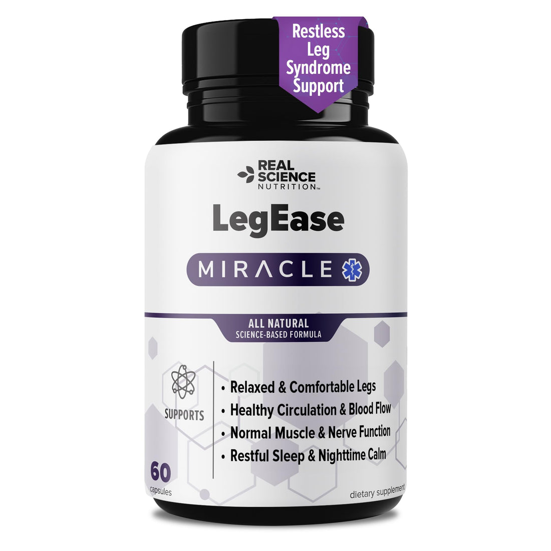 Real Science LegEase Miracle – All Natural Restless Legs Syndrome Relief & Leg Cramp Supplement with Vitamins C, D, K, B6, B12 + Nitric Oxide Support – Sleep & Circulation Aid – Made in USA, 60 Caps Real Science Nutrition Au supplements