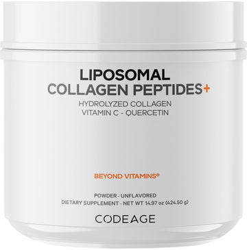 Codeage Liposomal Collagen Peptides Powder + Vitamin C & Quercetin, Phospholipid Complex, Grass-Fed Pasture-Raised Hydrolyzed Collagen Type I & III Supplement All-in-One, Non-GMO, 14.97 oz Codeage Au supplements
