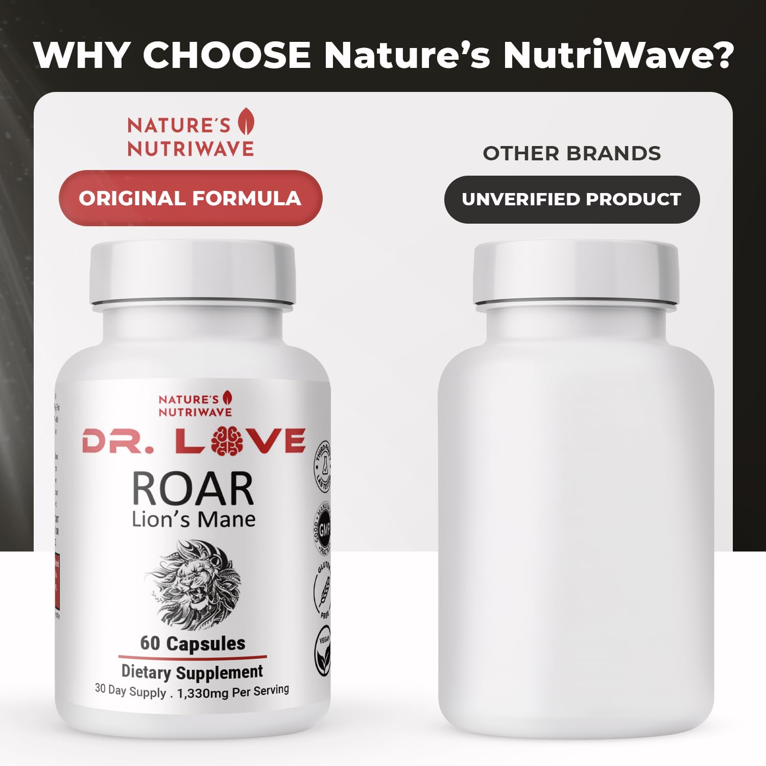 Nature’s NutriWave Dr. Love Roar Lion’s Mane Mushroom Supplement – Plant-Based Formula with Cordyceps, Reishi & Shiitake – Vegan, Gluten-Free, GMP Certified, Made in USA – 60 Capsules, 1 Month Supply Nature’s NutriWave Au supplements