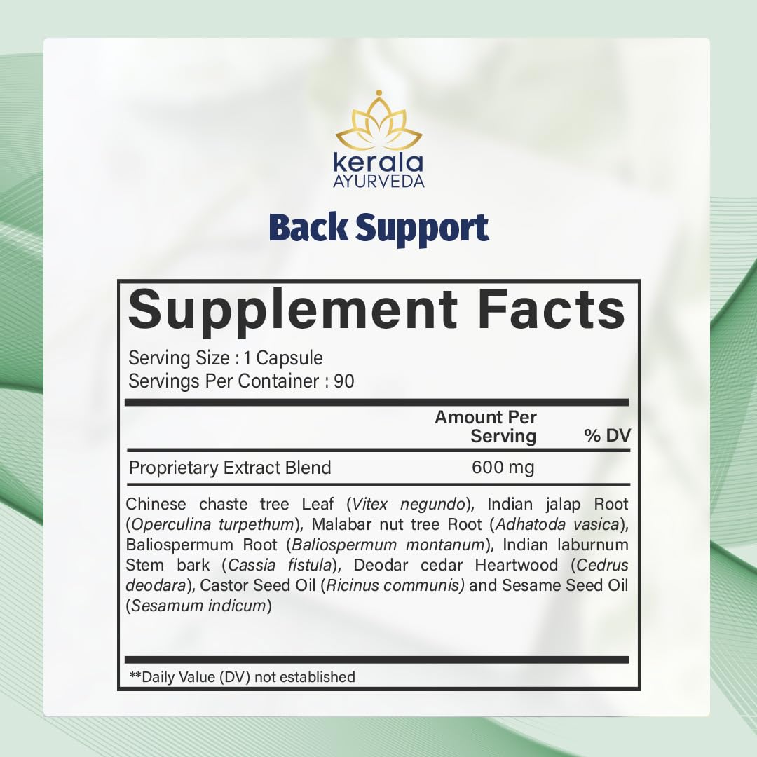 Kerala Ayurveda Back Support Herbal Capsules - Eases Occasional Discomfort of Lower Back & Supports Normal Movement of Spine, 90 Count Kerala Ayurveda Au supplements