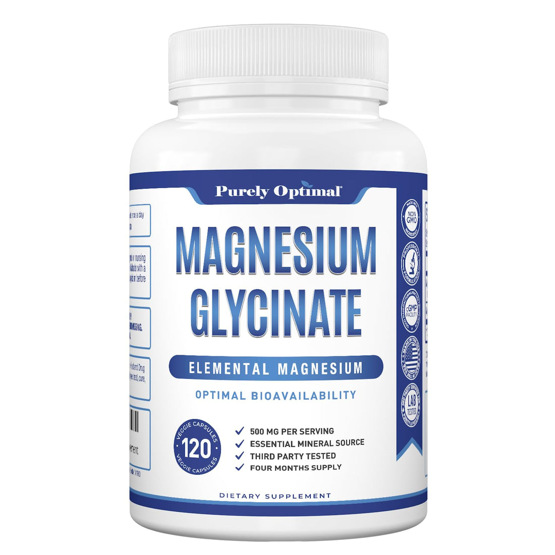 Purely Optimal Magnesium Glycinate 500mg – Sleep Support & Stress Relief – Gentle, High Absorption Magnesium Supplement for Muscle Relaxation, Calm & Nerve Support – 120 Capsules Purely Optimal Au supplements