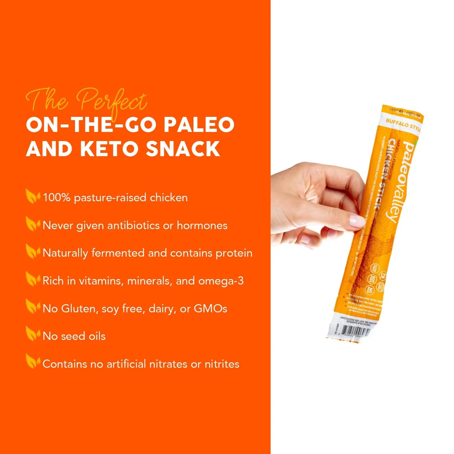 Paleovalley Pasture-Raised Chicken Sticks – 10 Pack – 7g Protein per Stick – Keto-Friendly, Paleo, Gluten-Free, Nitrate-Free – On-the-Go Snack (10 Pack, Buffalo) Paleovalley Au supplements