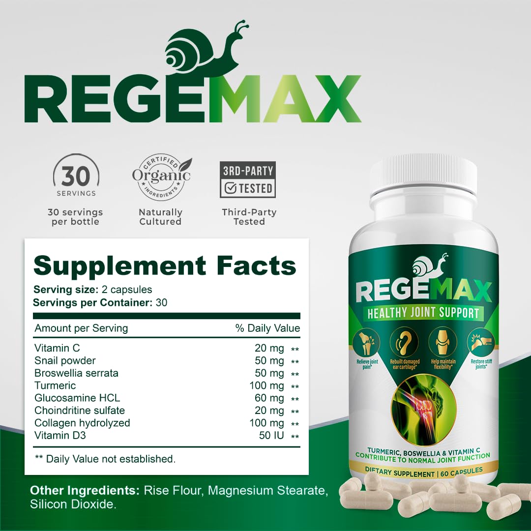 AURA VITAMINS REGEMAX regenerates and Helps Alleviate Joint discomfort Supplement, Snail Protein, Boswellia Serrata, and Turmeric – 60 Caps. (2) AURA VITAMINS Au supplements
