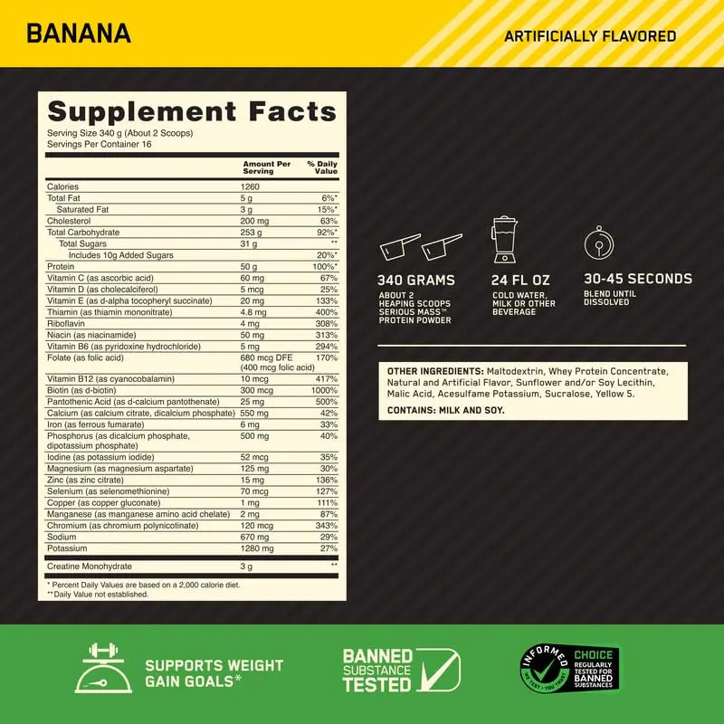 Optimum Nutrition Serious Mass Weight Gainer Protein Powder, Vitamin C, Zinc Optimum Nutrition Au supplements