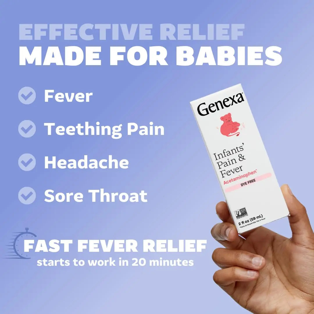 Genexa Infants' Clean Acetaminophen | Pediatrician Preferred Ingredients | Pain Reliever & Fever Reducer for Babies | Dye Free, 0% Artificial Additives | Delicious Organic Blueberry Flavor, 2 fl oz Genexa Au supplements