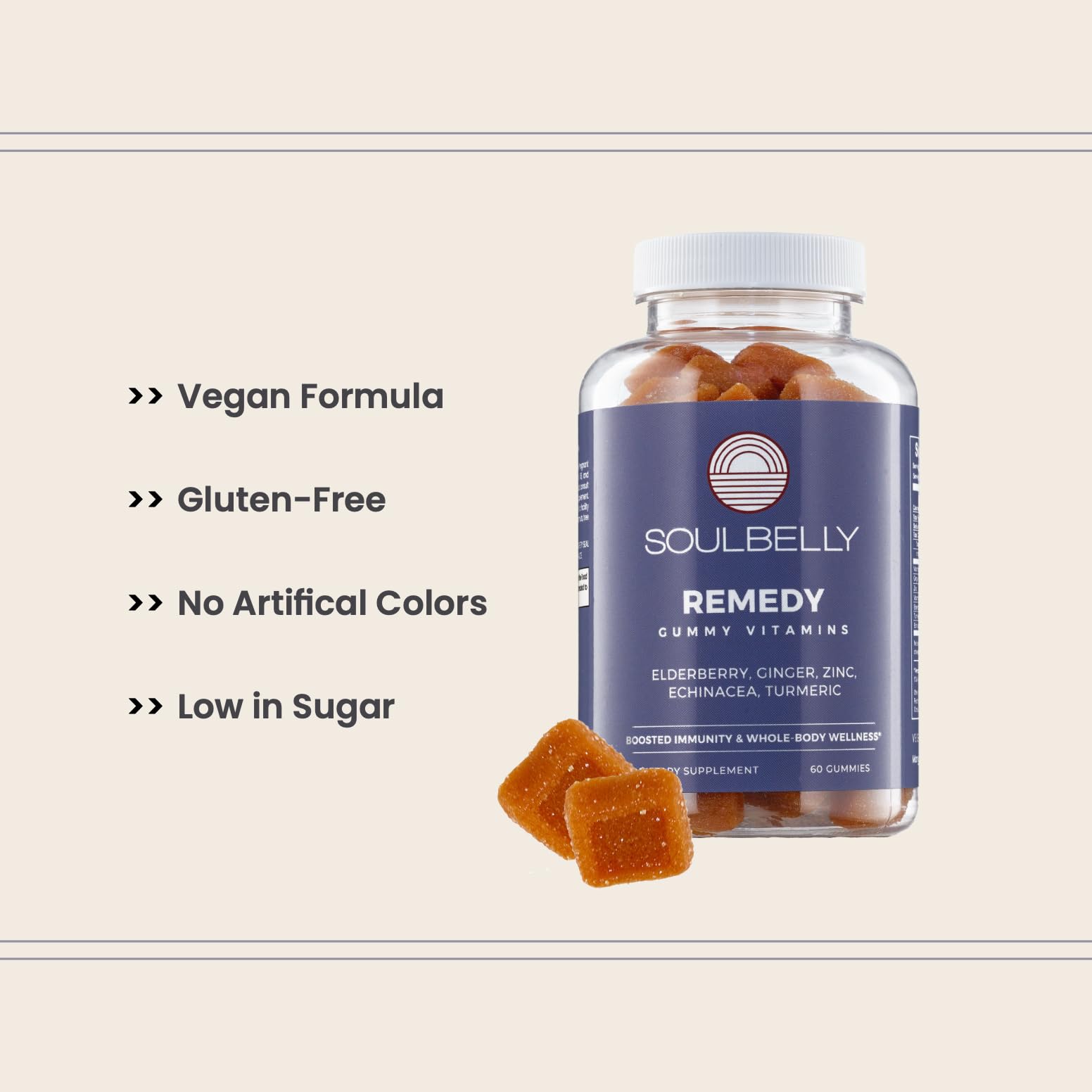 SOULBELLY Super Immunity | Remedy Vitamin Gummies for Immune Support | Vegan | Gluten-Free | Non-GMO | 60 Count SOULBELLY Au supplements