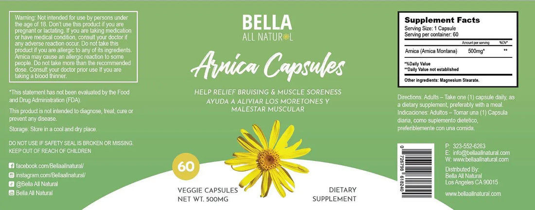Bella All Natural Arnica Capsules 500 mg, 60 Count Bella All Natural Au supplements