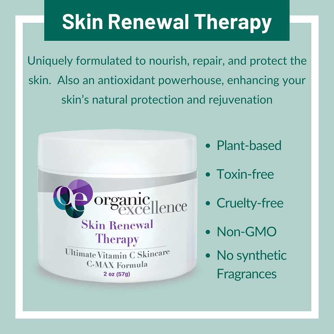 Organic Excellence Skin Renewal Therapy, Vitamin C Face & Neck Cream, Moisturizer to Stimulate Collagen Production and Increase Skin Cell Renewal, Organic Natural Non-Toxic Cruelty-Free 2 oz (57g) Organic Excellence Au supplements