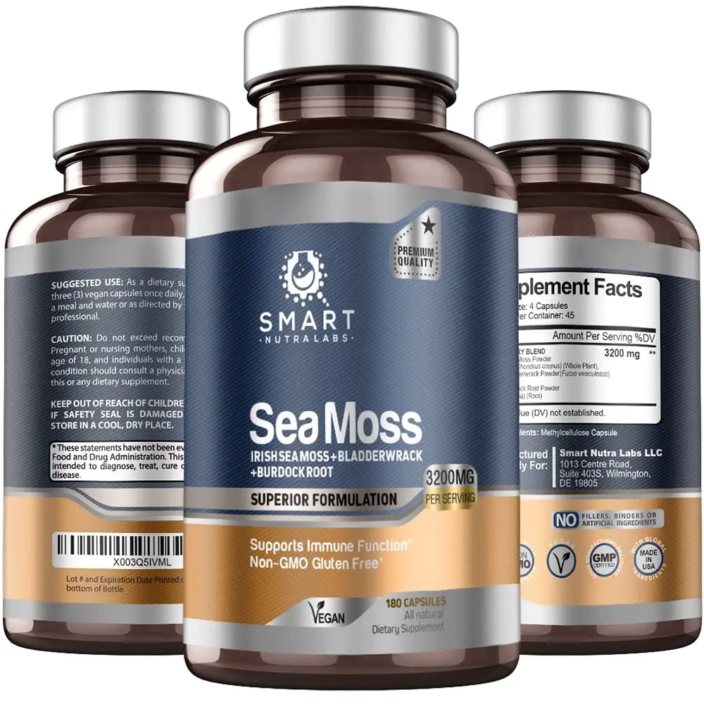 SMART NUTRA LABS Organic Sea Moss 3200MG Per Serving- 180 Vegan SMART NUTRA LABS Au supplements
