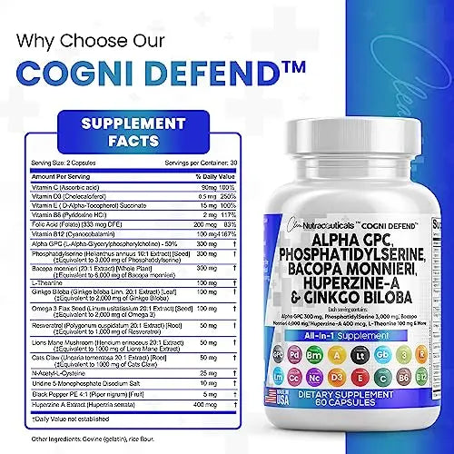 Alpha GPC Choline 300mg Phosphatidylserine 3000mg Bacopa Monnieri Clean Nutraceuticals Au supplements