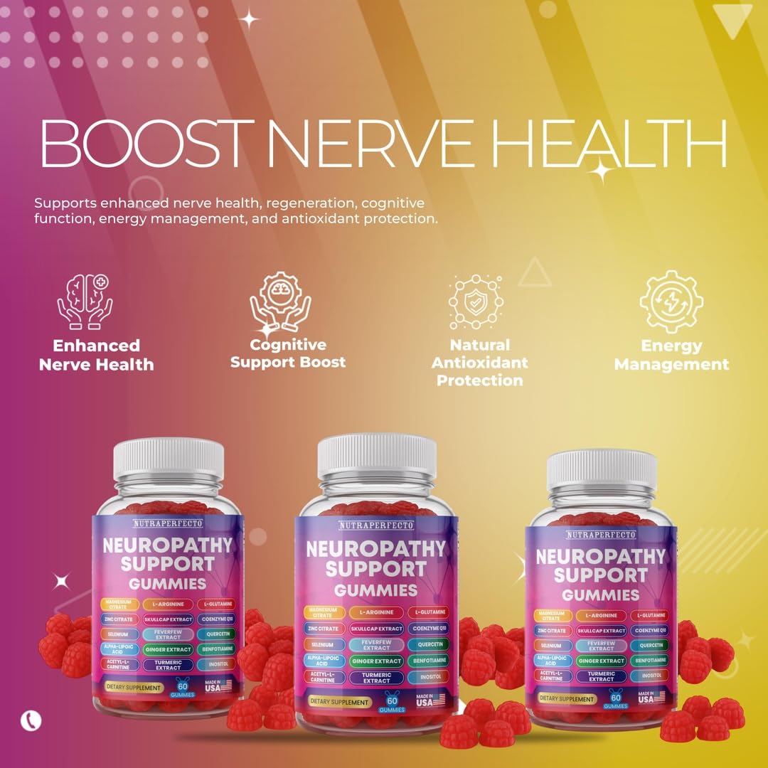 Sugar Free Neuropathy Support Gummies for Nerve – Enhanced Nerve Health, Regeneration, Cognitive Support with Vitamin B1, B6, B12, Magnesium, ALA, Turmeric, CoQ10 & More NutraPerfecto Au supplements
