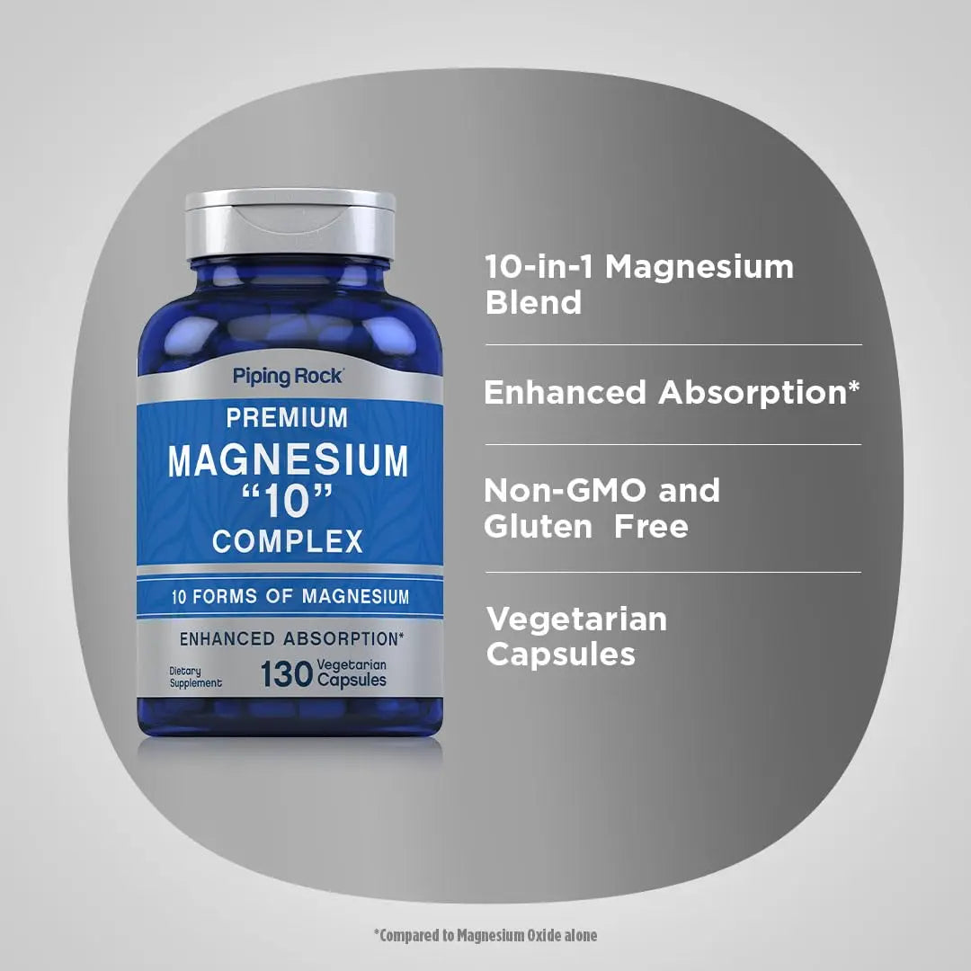 Piping Rock Magnesium 10 in One Complex | 130 Capsules | Supplement for Men and Women | Vegetarian, Non-GMO, Gluten Free Piping Rock Au supplements