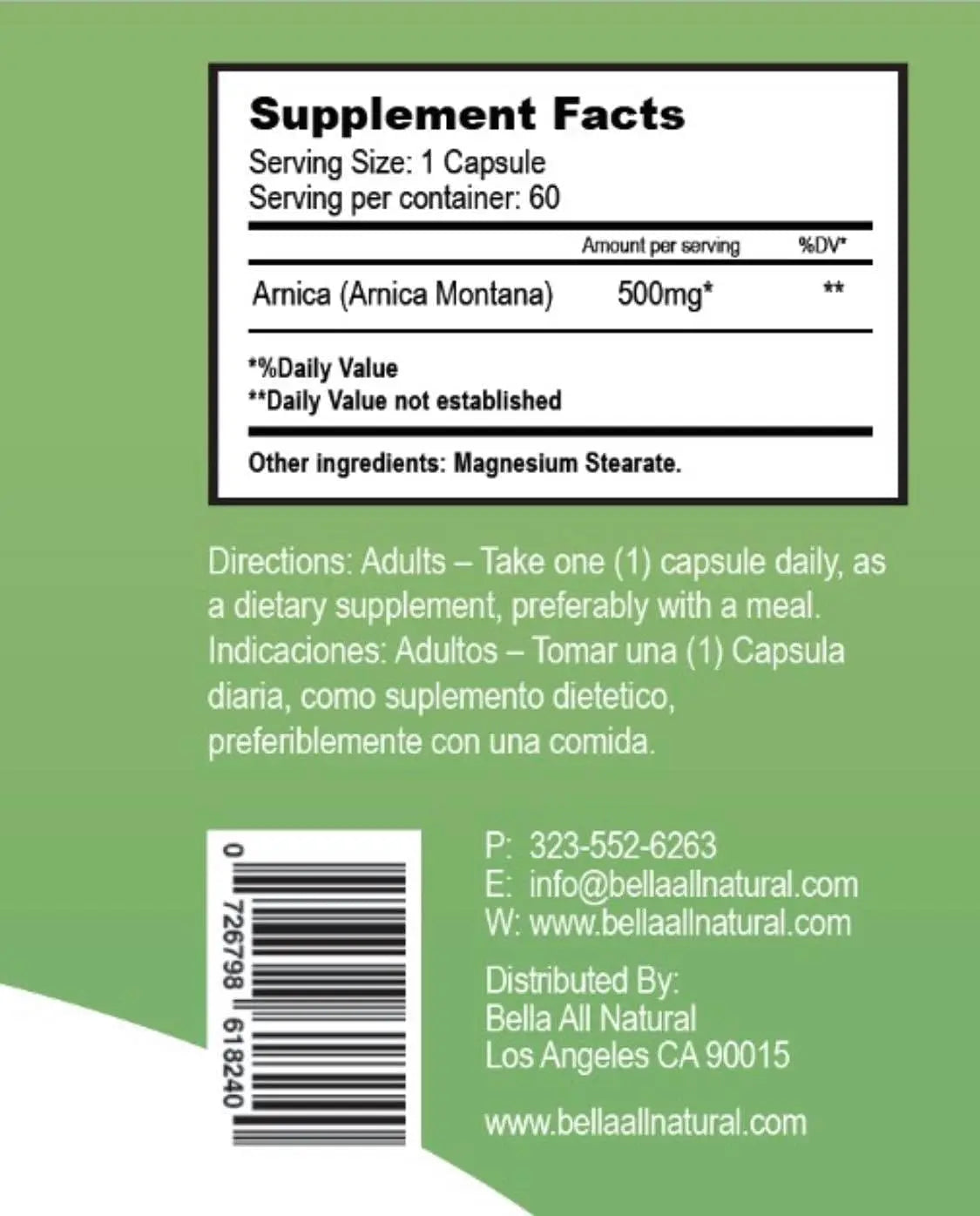 Bella All Natural Arnica Capsules 500 mg, 60 Count Bella All Natural Au supplements