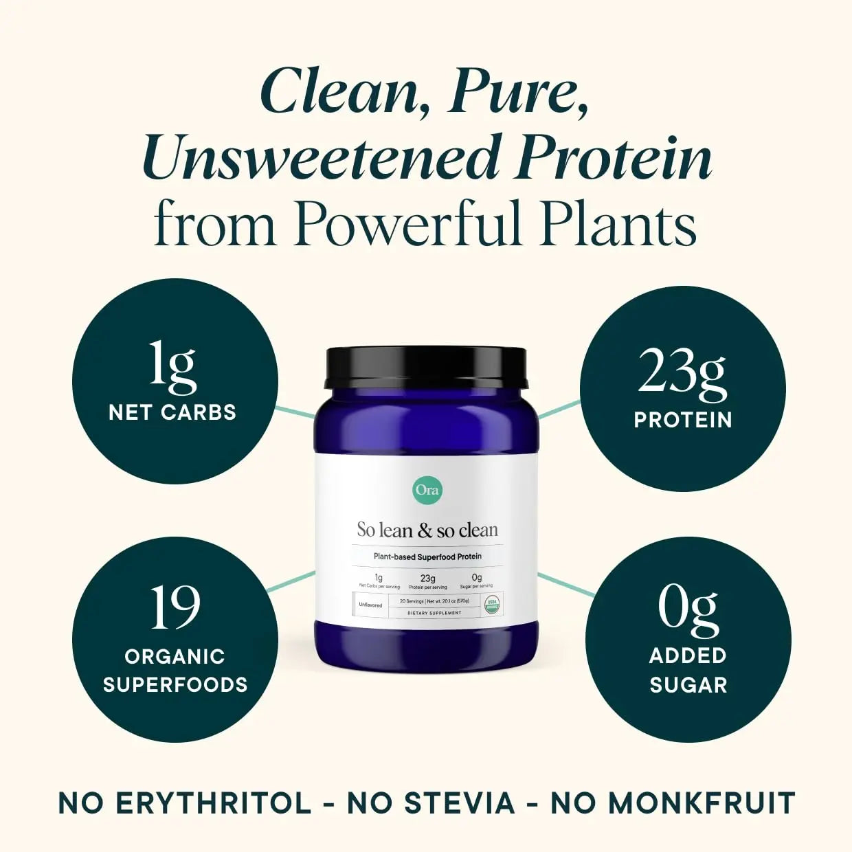 Ora Organic Vegan Protein Powder - 23g Plant Based Pea Protein Unflavored Ora Organic Au supplements