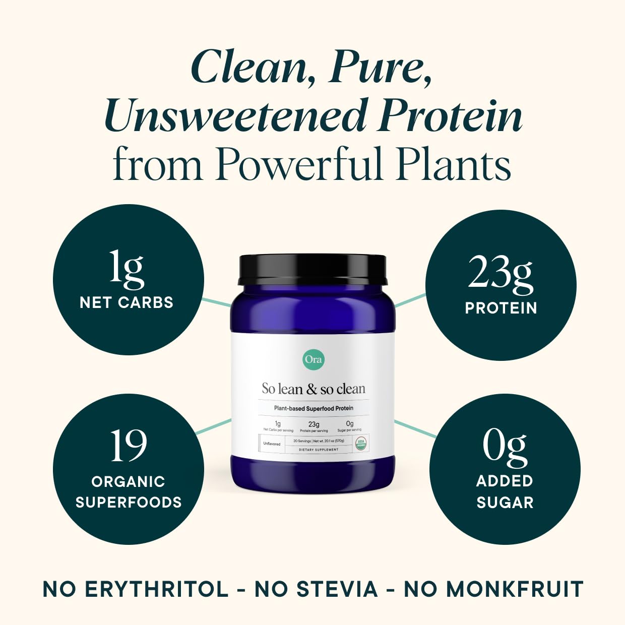 Ora Organic Vegan Protein Powder - 23g Plant Based Pea Protein Unflavored Ora Organic Au supplements