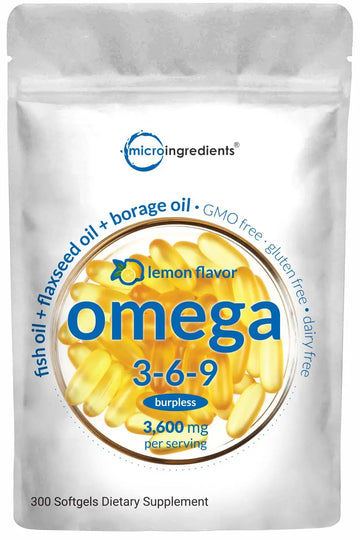 Ultra Omega 3-6-9 3600mg Perserv, 300 Burpless Softgels | Lemon Flavor Micro Ingredients Au supplements